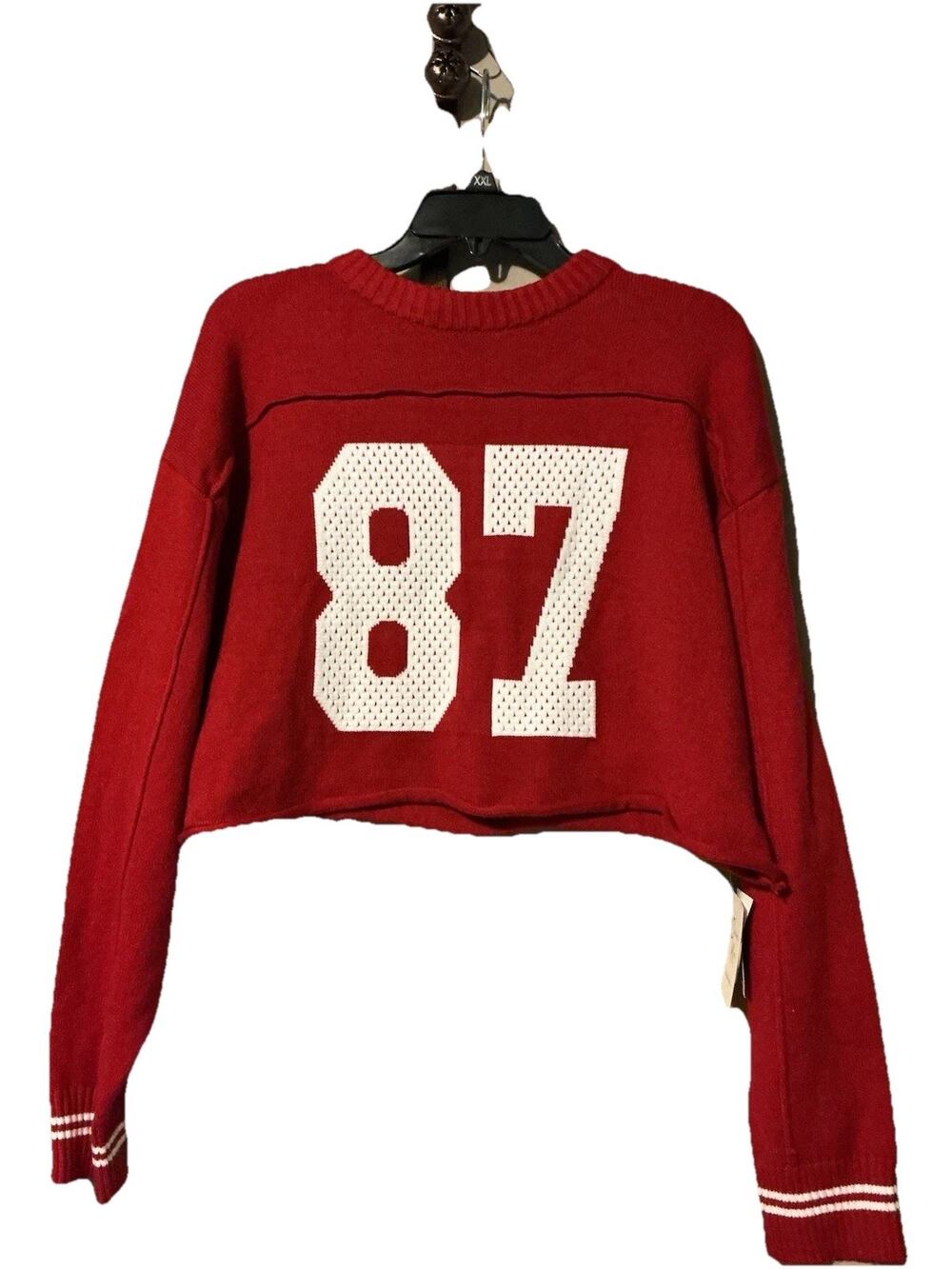 Orange Kiss Essentials Sports Knit Cropped Sweater SZ L Red & White NWT